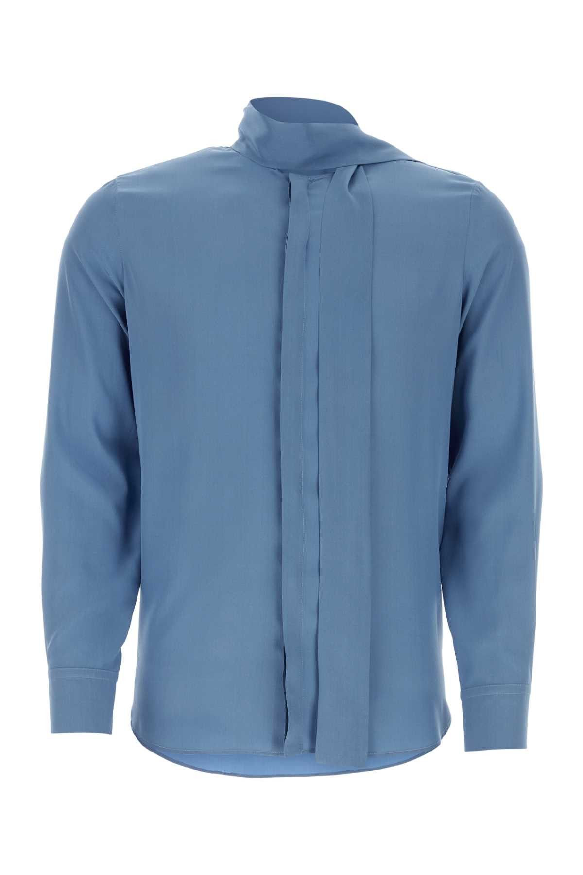 image of Valentino Garavani Cerulean Blue Silk Shirt in Light Blue, Men's (Size XL)