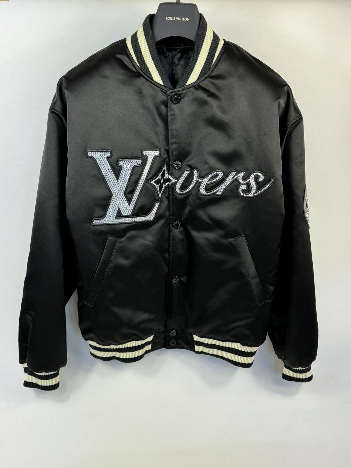 image of Louis Vuitton x Pharrell Lovers Crystal Bomber Jacket in Black, Men's (Size XL)