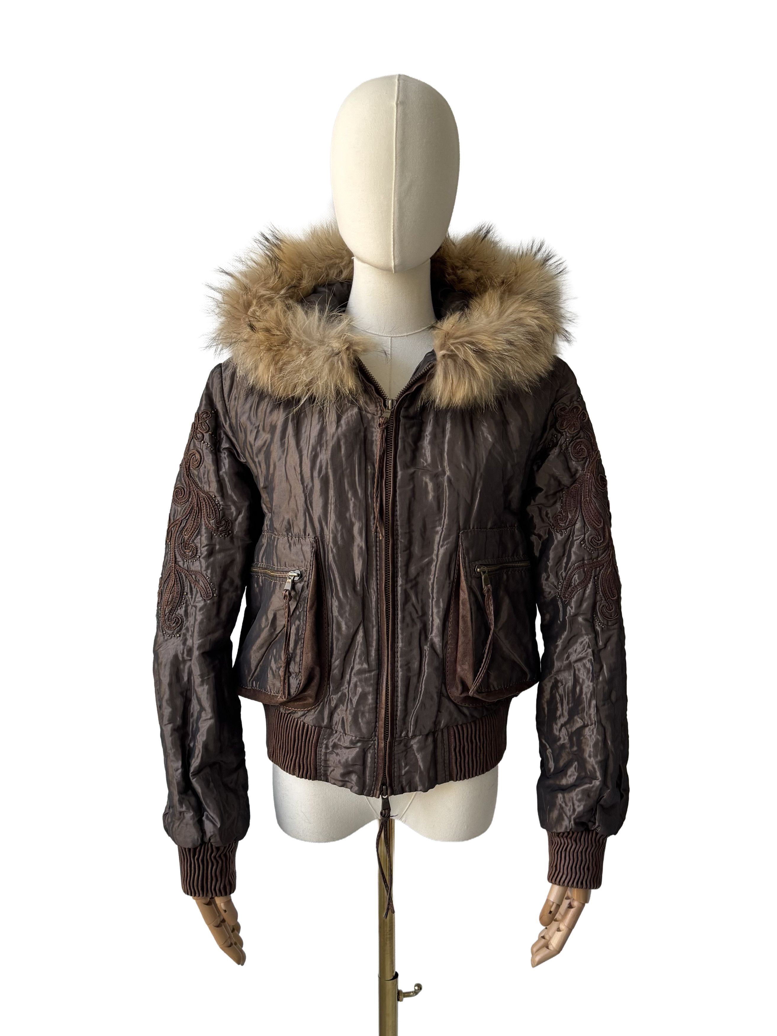 Vintage Vintage Jacket Leather Inserts Real Fur Hood Trim Zip Size M / US 6-8 / IT 42-44 - 2 Thumbnail