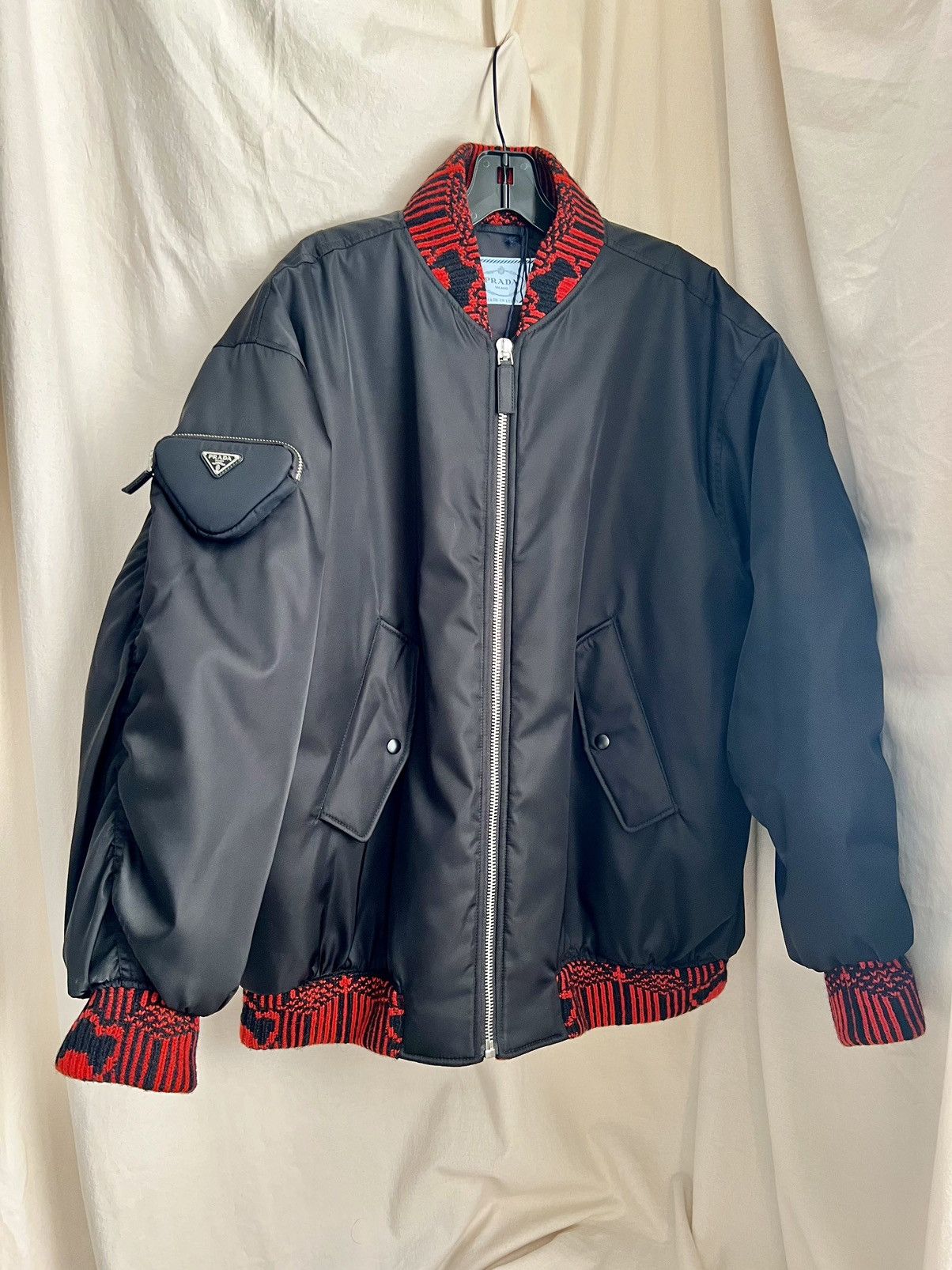 image of Prada Nylon Bomber in Black, Men's (Size XS)