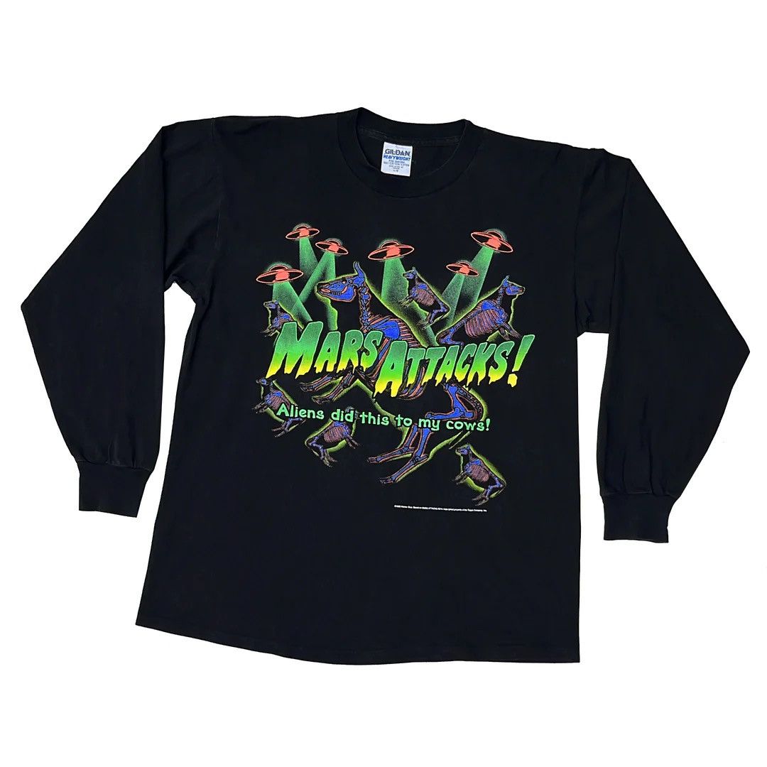 Vintage Mars Attacks 96 90s Vtg Promo L/S Cows Tim Burton Rare Tee Size US L / EU 52-54 / 3 - 1 Thumbnail