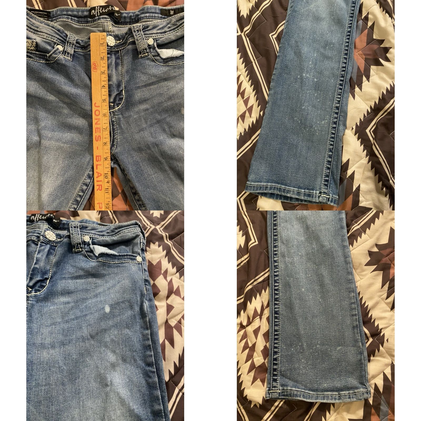 Affliction Affliction Jade Women’s Bootcut Jeans Regular Low Rise 31 Embroidered Embellished Blue Denim Stretch Pockets Size 24" / US 00 / IT 34 - 10 Thumbnail