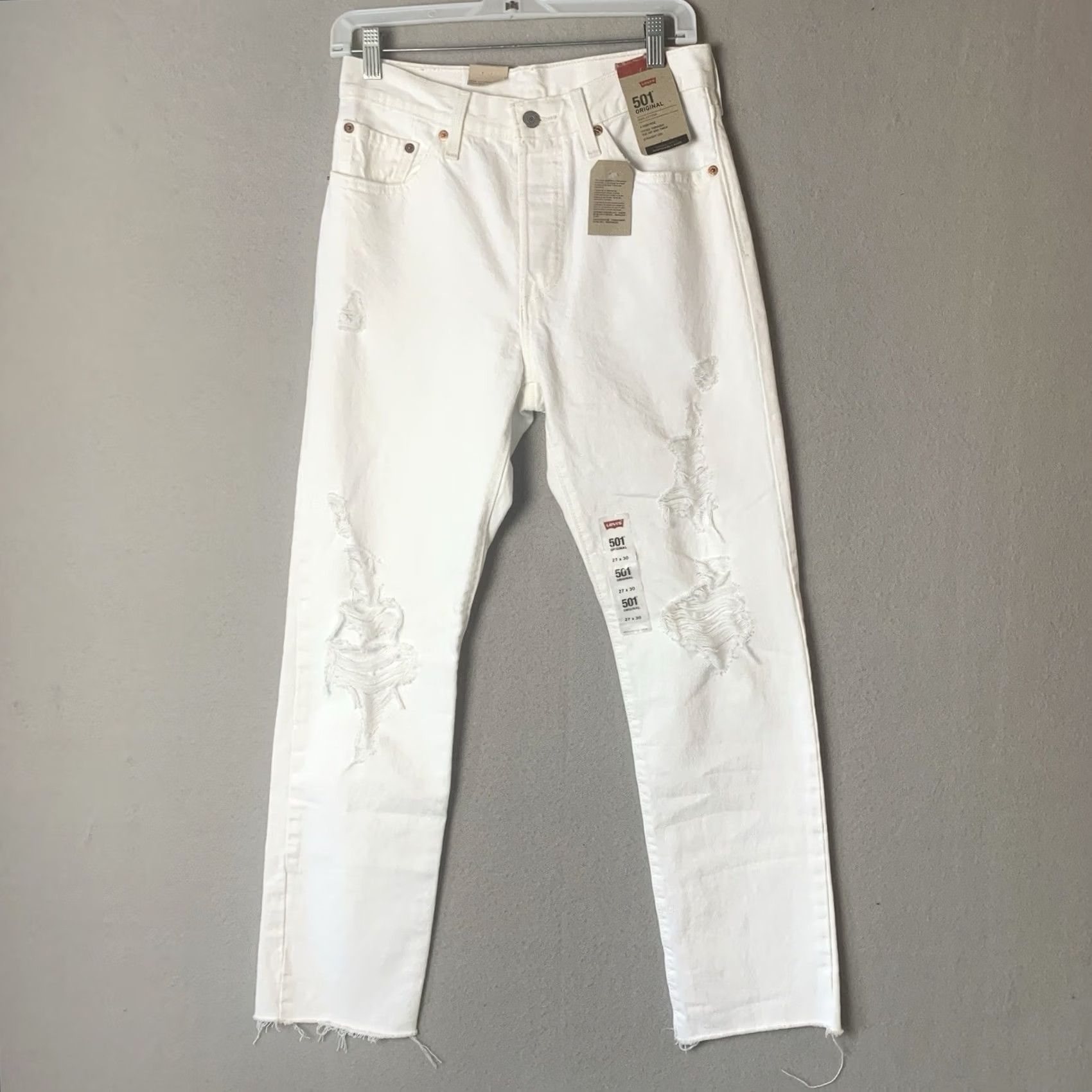 Levi's VINTAGE Levi's 501 Jeans Women 27x30 White Original Hi Rise Distressed Raw Hem Grunge Jeans Size 27" / US 4 / IT 40 - 2 Thumbnail