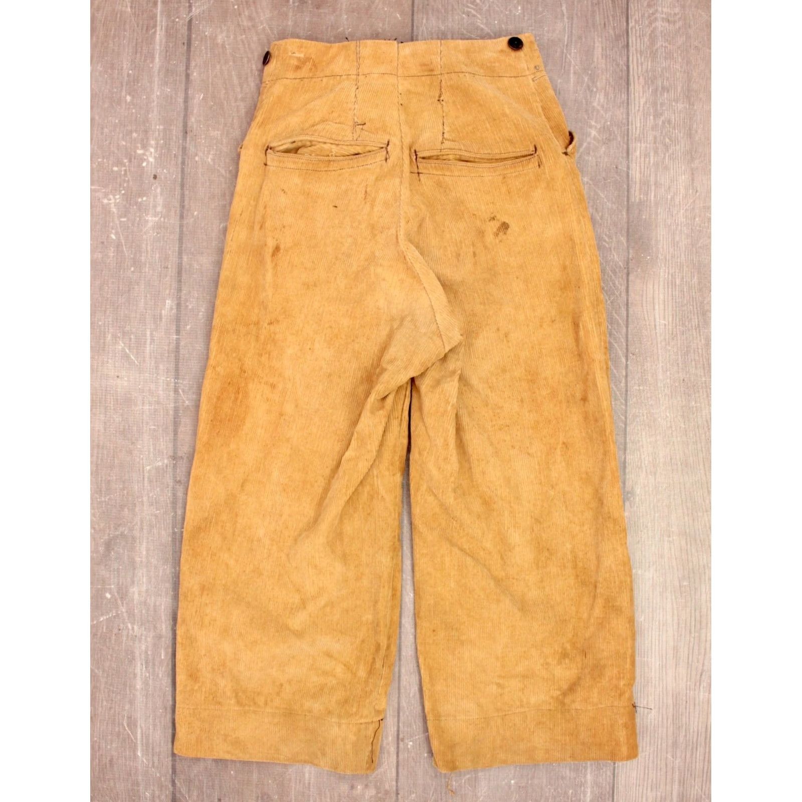 Vintage 1900s Boy's Pants VTG Corduroy 25x18.5 Edwardian Antique Tan Cotton Corduroy Button Fly Size US 26 / EU 42 - 3 Thumbnail