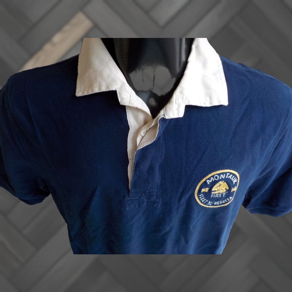 J.Crew J. Crew Polo Shirt Mens Cotton Navy/Ivory Montauk Fleet Regatta 100% Cotton Size MED Vintage Size US M / EU 48-50 / 2 - 1 Thumbnail