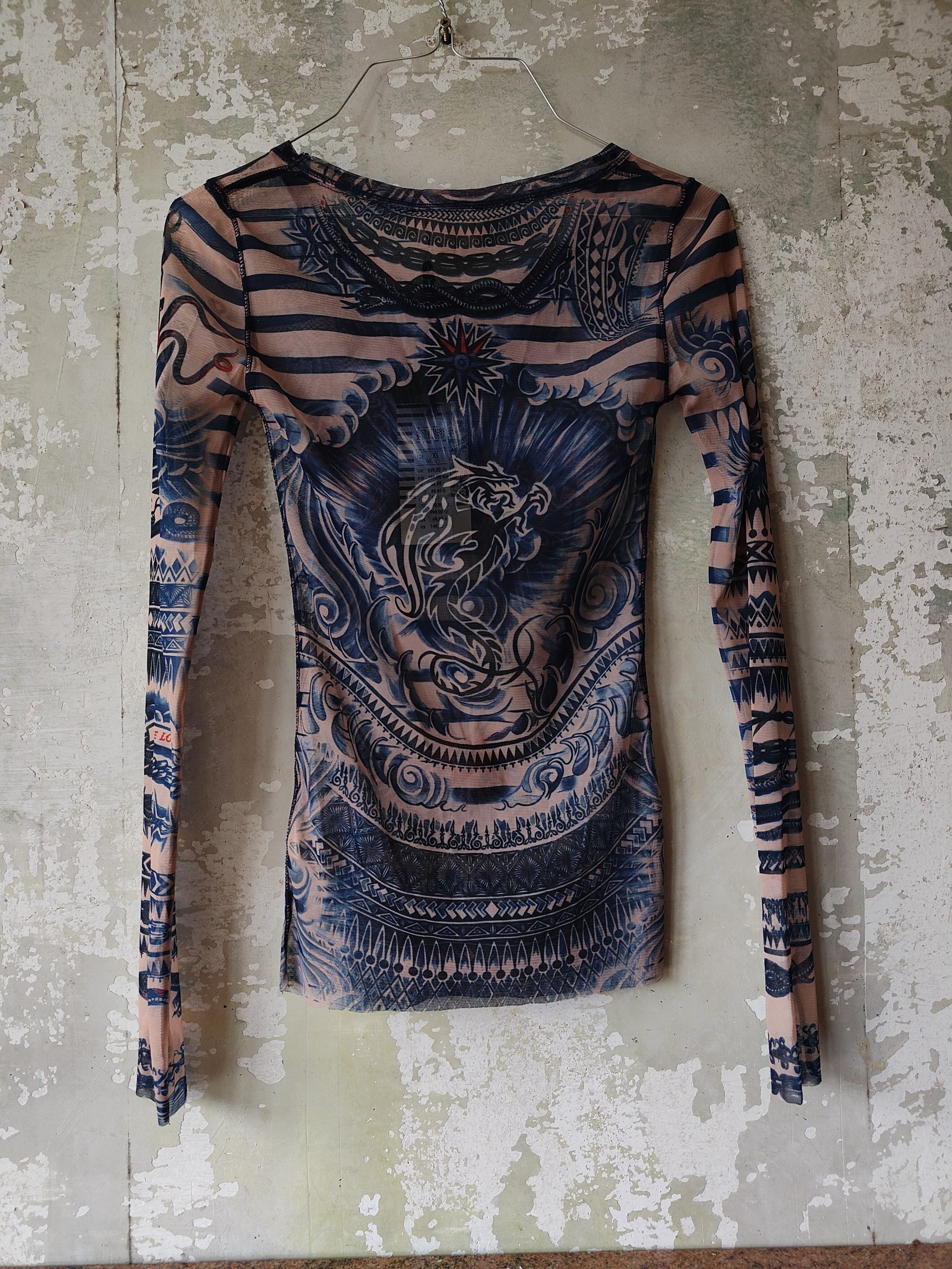 Jean Paul Gaultier × Vintage Vintage Jean Paul Gaultier mesh blouse tattoo print Size XS / US 0-2 / IT 36-38 - 2 Thumbnail