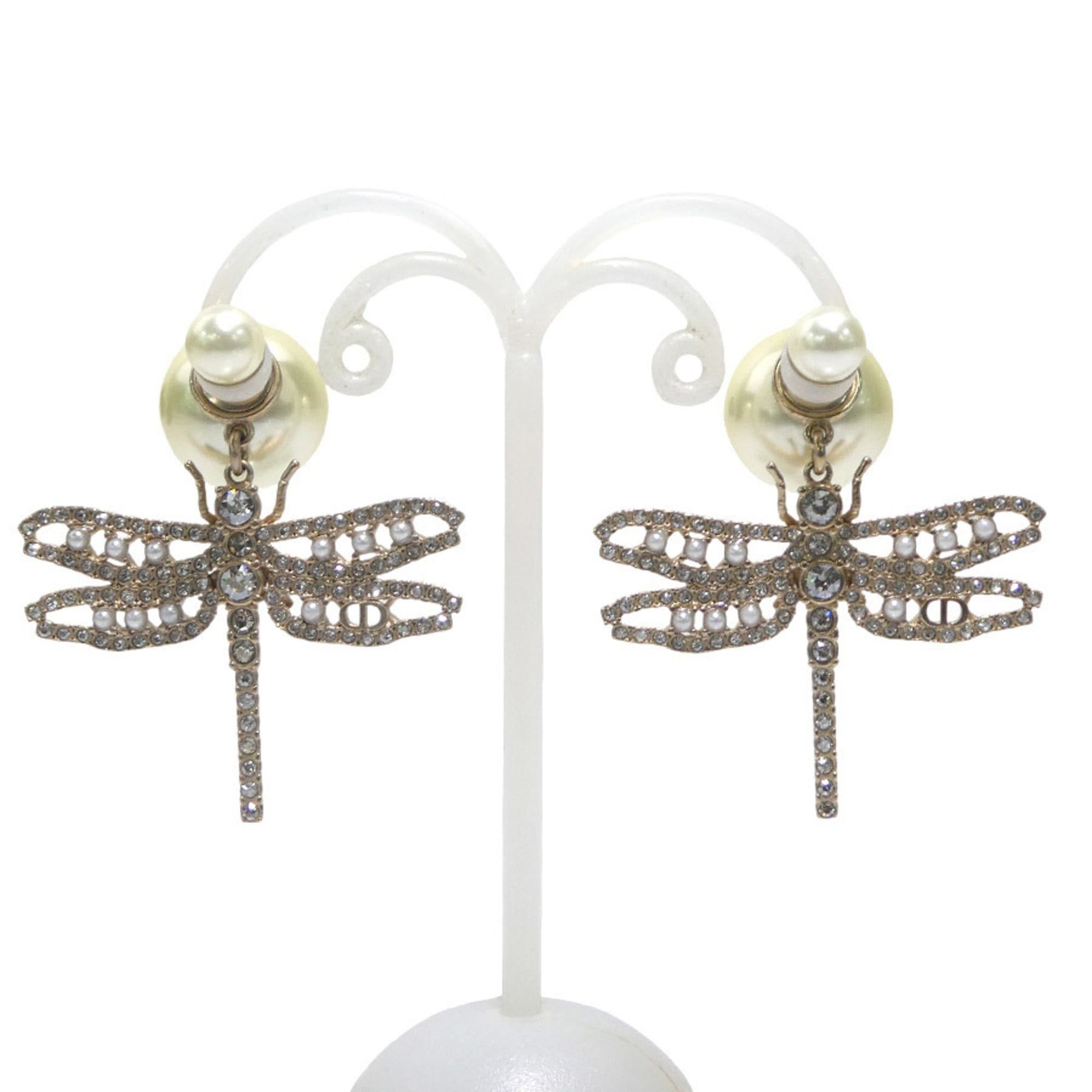 Dior Christian Dior earrings, dragonfly design, metal, faux pearl, gold, off-white, silver, women's, free shipping, e61798a Size ONE SIZE - 1 Thumbnail