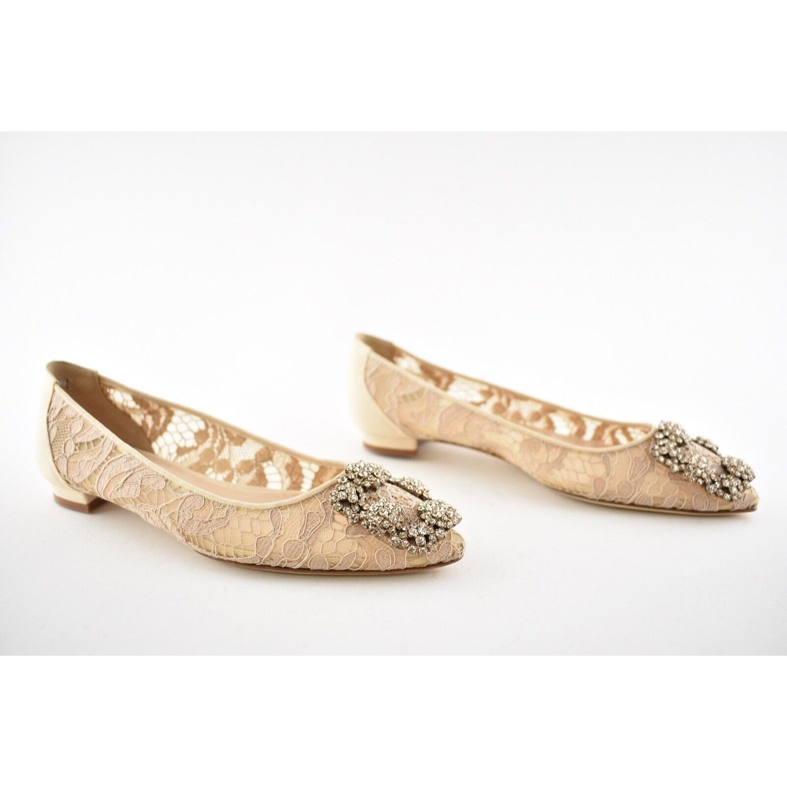 Manolo Blahnik Hangisi Flat Lace Crystal Jewel Buckle Ballerina Ballet 35 Size US 5 / IT 35 - 4 Thumbnail