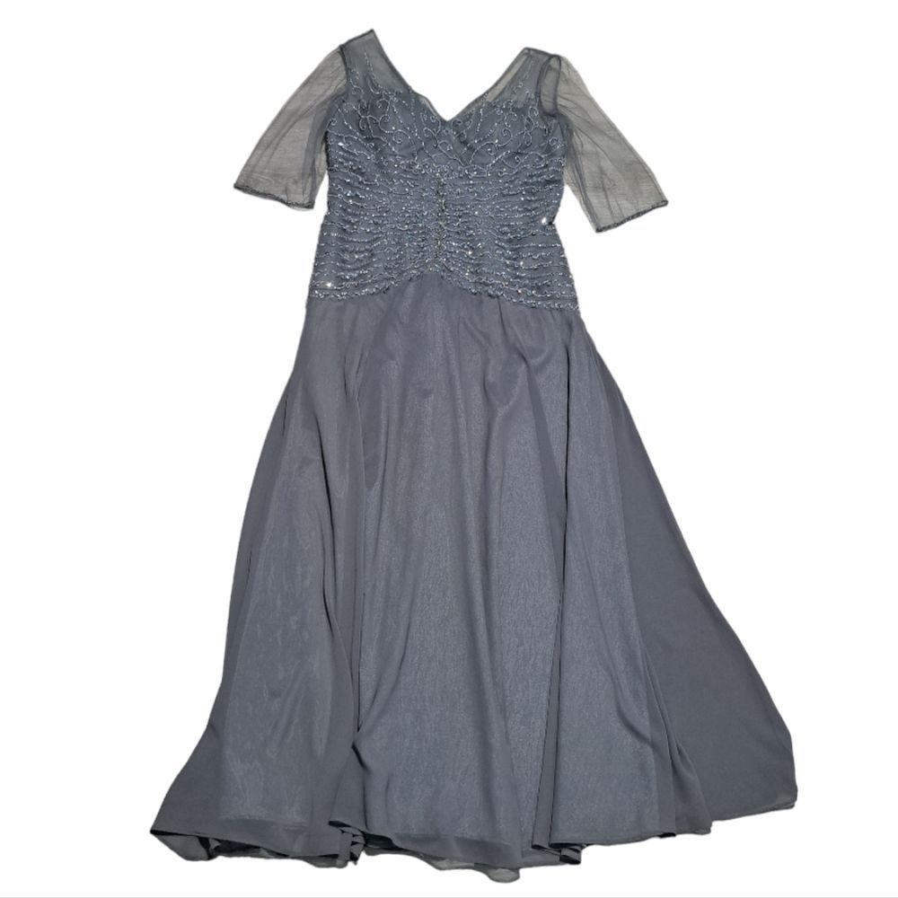 image of Montage By Mon Cheri Illusion Neckline Hand Beaded Formal H in Grey, Women's (Size 2XL)