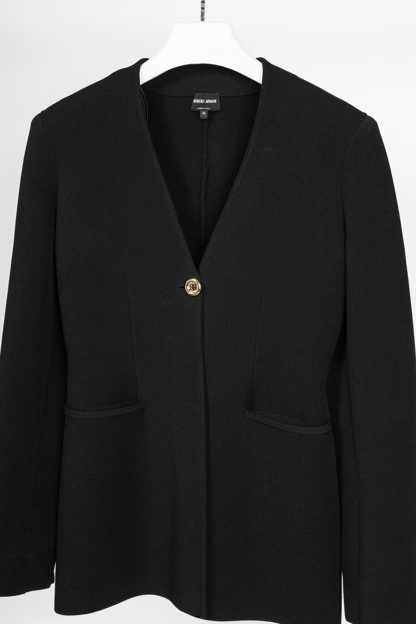 Giorgio Armani Giorgio Armani Black Viscose-Knit Collarless Blazer Size XL / US 12-14 / IT 48-50 - 3 Thumbnail