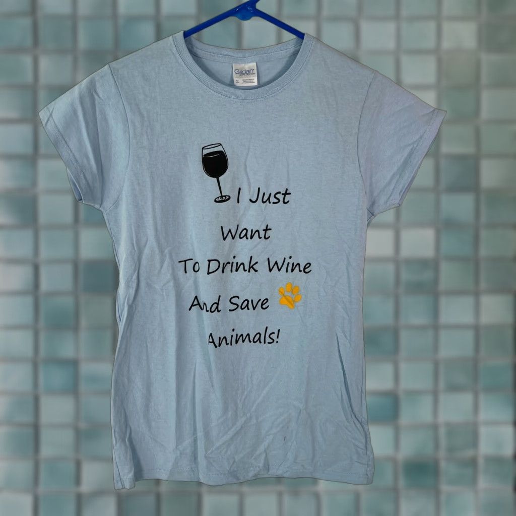 Gildan Vintage Gildan Womens T-Shirt Casual Graphic Tee Animal Save Animals Drink Wine Blue Size M Size M / US 6-8 / IT 42-44 - 1 Thumbnail