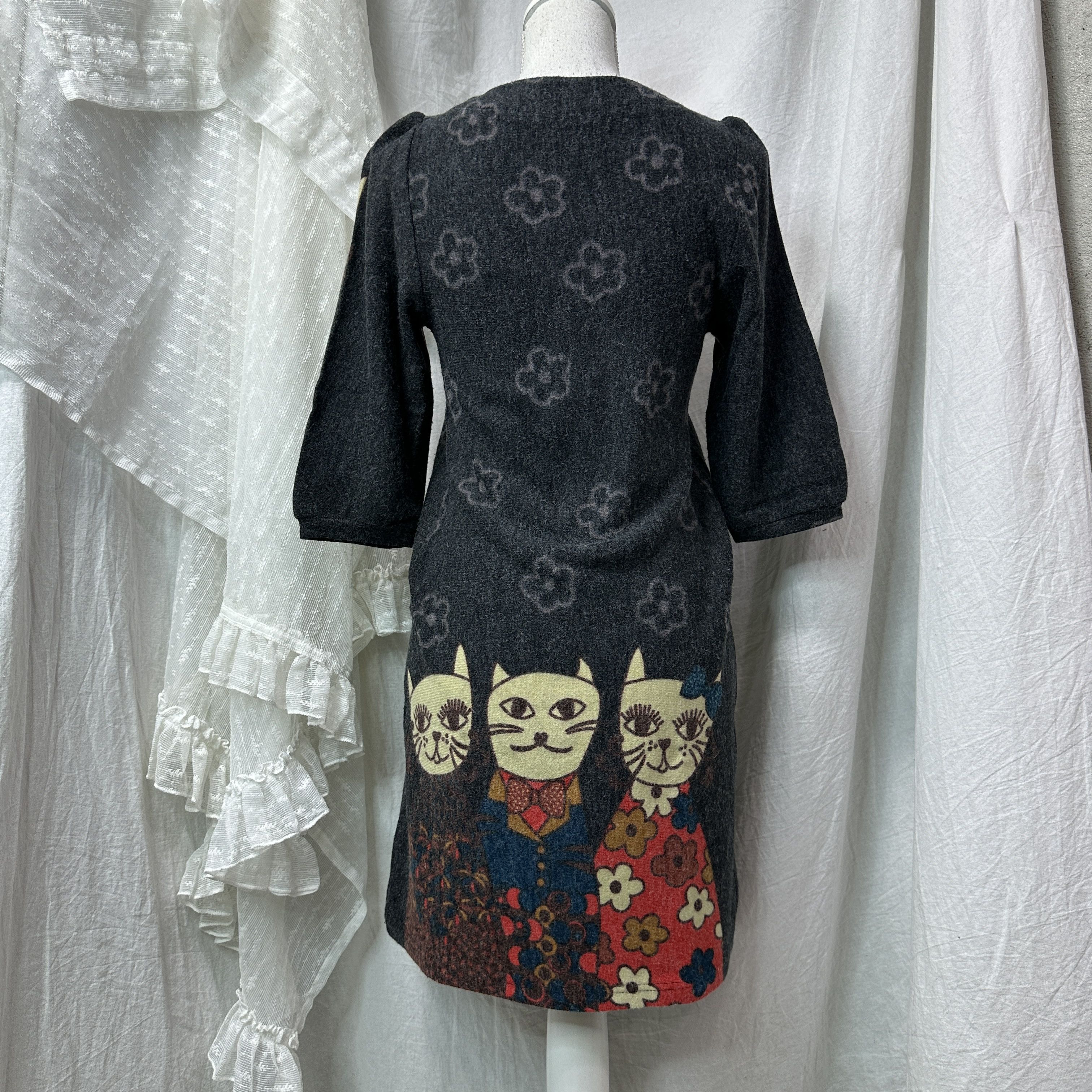 Vintage Vintage Old School Artsy Printed Cats Printed Dress 90s Size S / US 4 / IT 40 - 4 Thumbnail