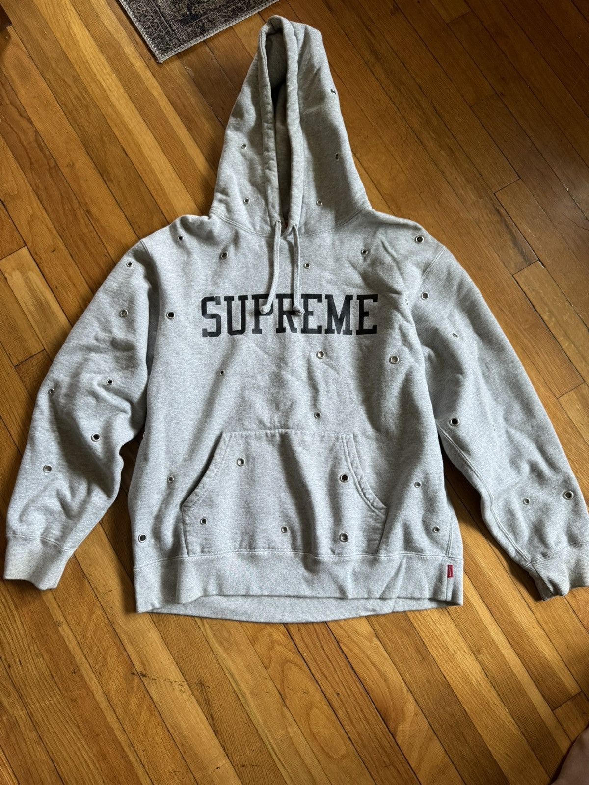 image of Supreme Eyelet Hoodie in Grey, Men's (Size Medium)