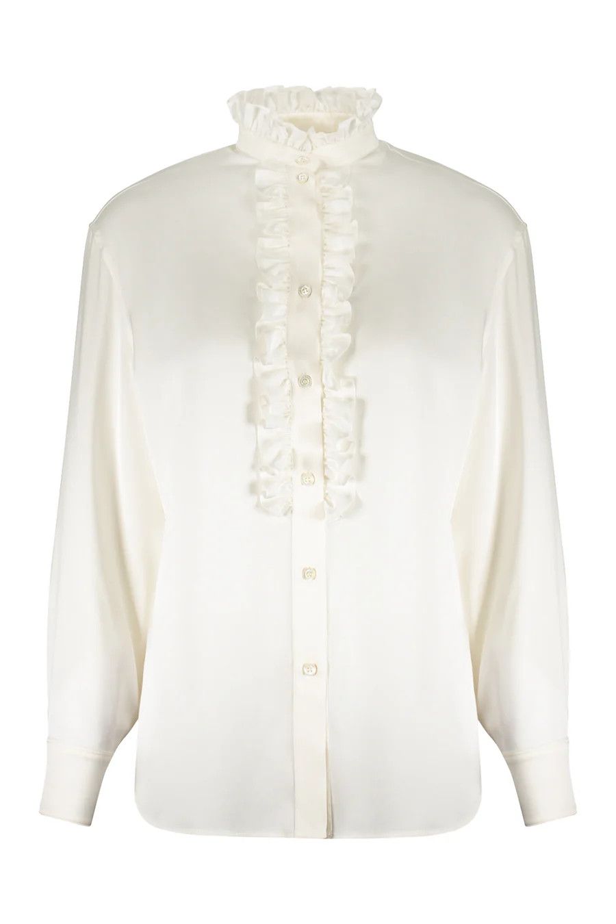 Alexander McQueen o1s22i1n1024 Ruffles Silk Satin Shirt in White Size M / US 6-8 / IT 42-44 - 1 Thumbnail