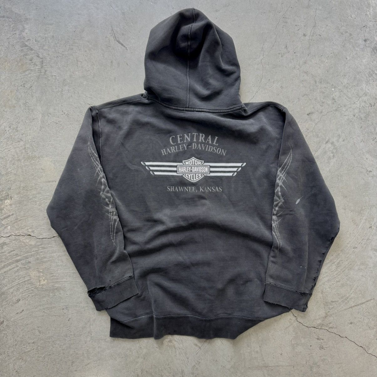 Harley Davidson Vintage Faded Harley Davidson Black Flame Sleeve Zip Hoodie Size US L / EU 52-54 / 3 - 6 Thumbnail