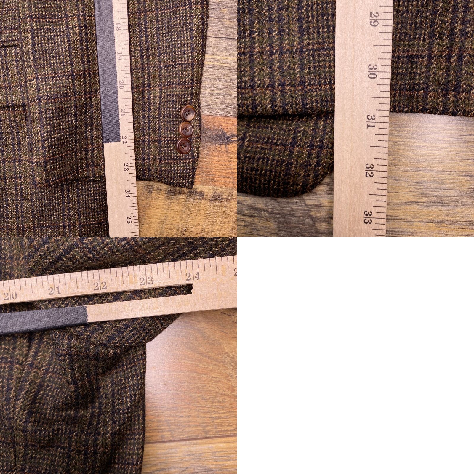 Vintage Hickey Freeman Blazer Sport Coat 45R Wool Tweed Plaid Brown Notch Single-Breasted Three-Button Mens Regular Vintage Brown Plaid Wool Blazer Size 48R - 10 Thumbnail