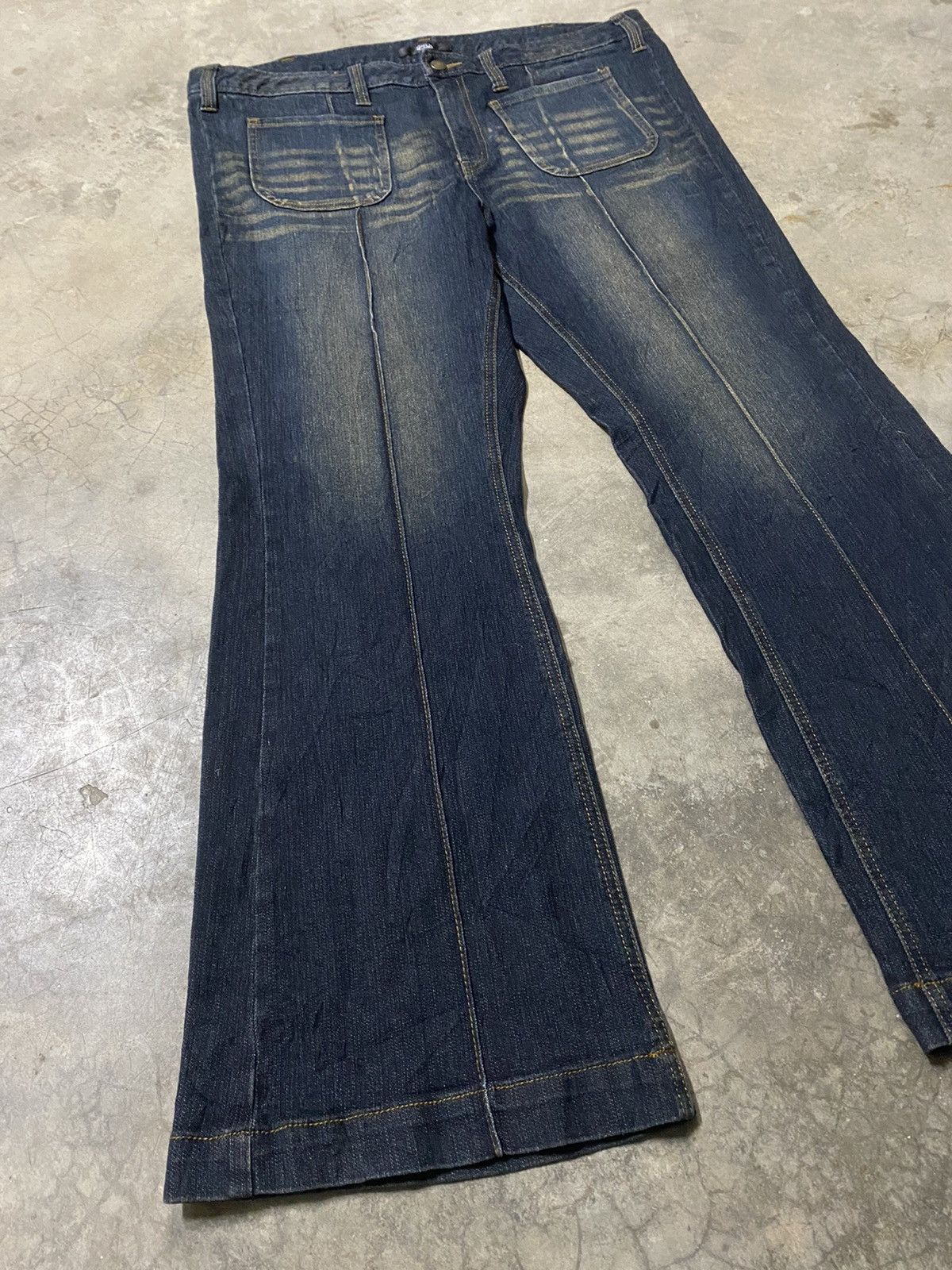 If Six Was Nine Baggy Jeans Japanese Smile Land Rusty Blue Bush Pocket Flare Size US 37 - 2 Thumbnail
