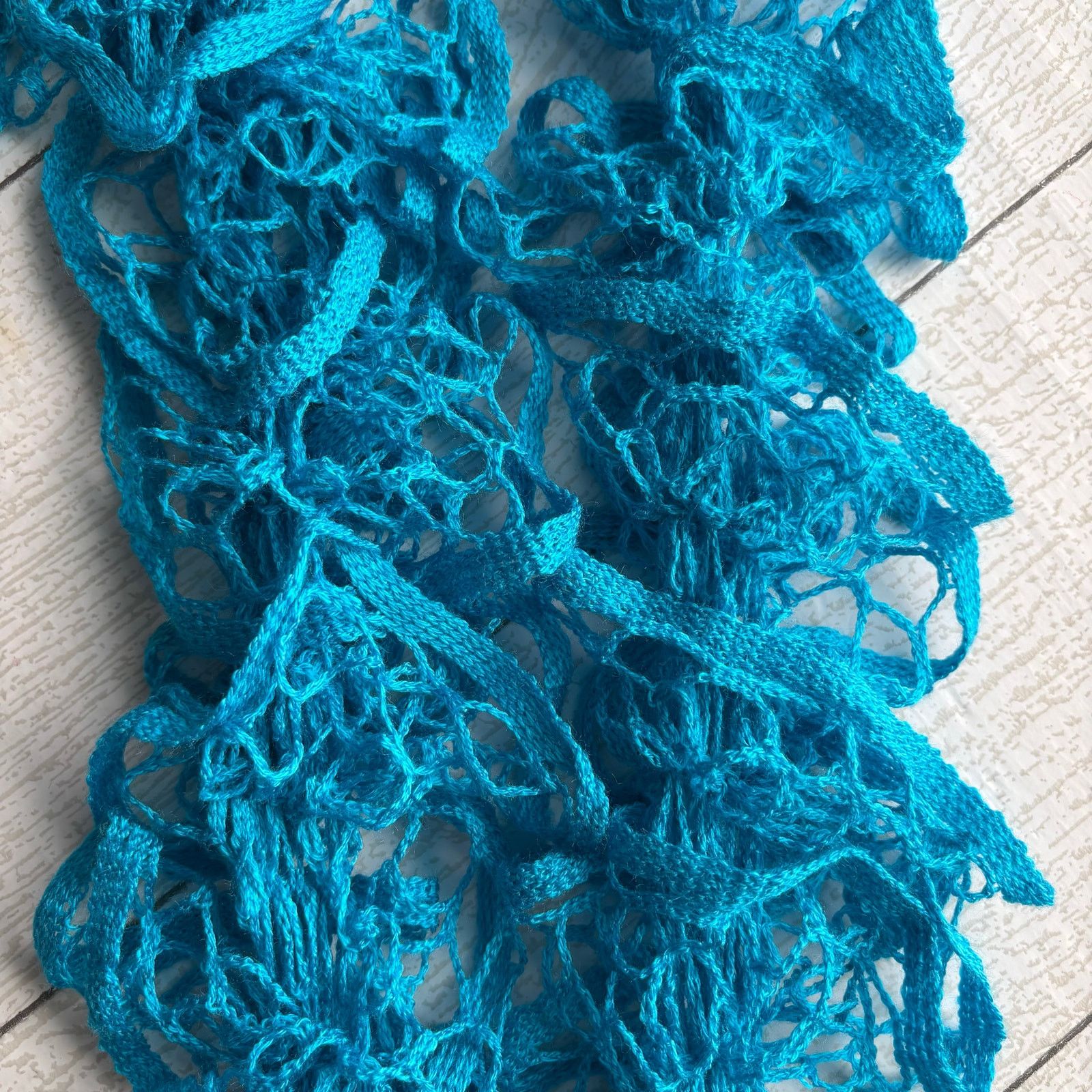 Handmade Handmade Crocheted Teal Blue Ruffle Scarf Size ONE SIZE - 2 Thumbnail