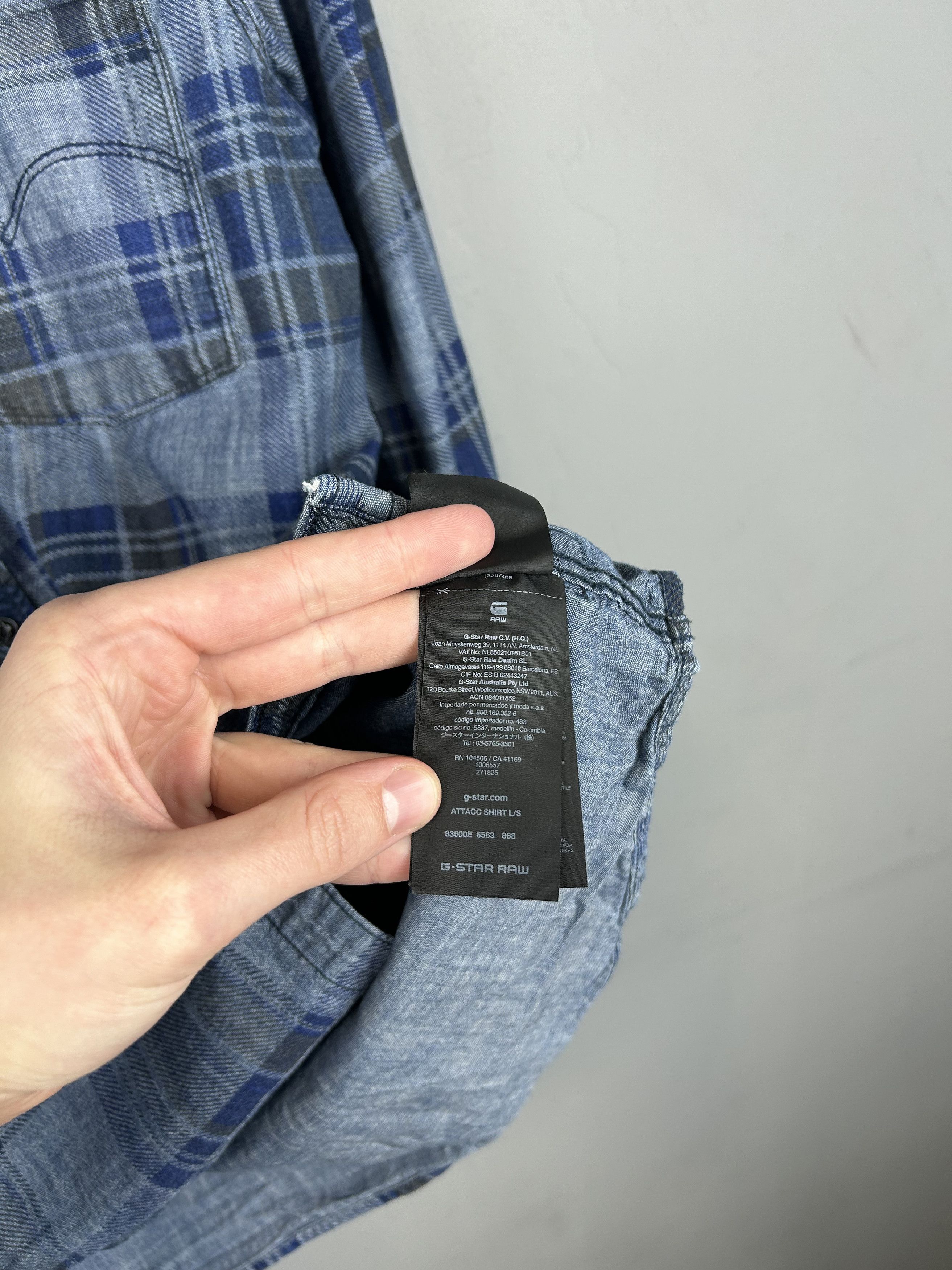 Flannel × G-Star G-Star Attacc Shirt Long Sleeve Checkered Blue Plaid Pocket Size US L / EU 52-54 / 3 - 9 Thumbnail