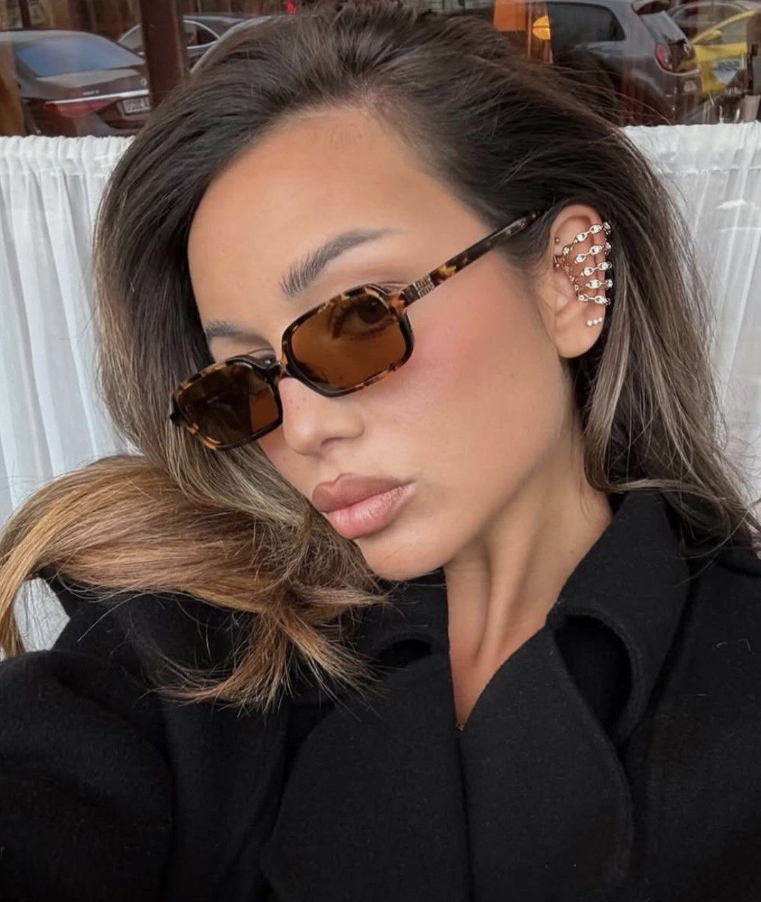 Miu Miu Miu Miu MU11ZS 16K01O Women Sunglasses Black Rectangle Frame Size ONE SIZE - 2 Thumbnail