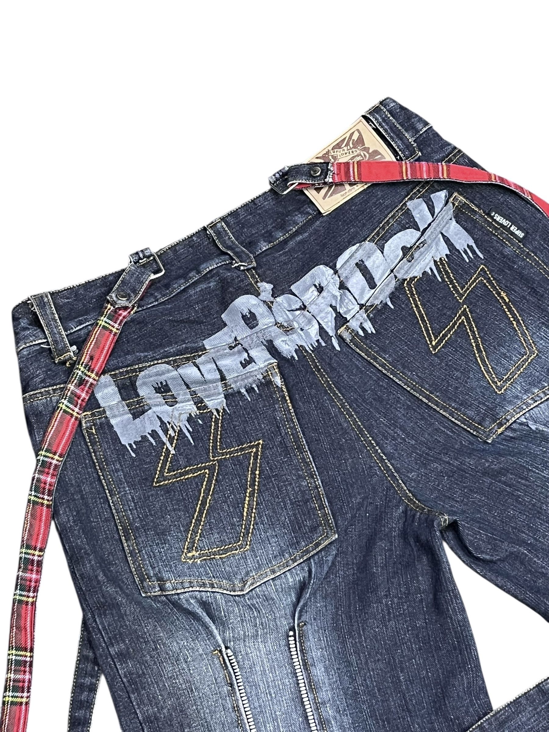 Super Lovers Vtg LOVER'S ROCK Bondage Denim Shorts | Punk Melted Spellout Size US 30 / EU 46 - 4 Thumbnail