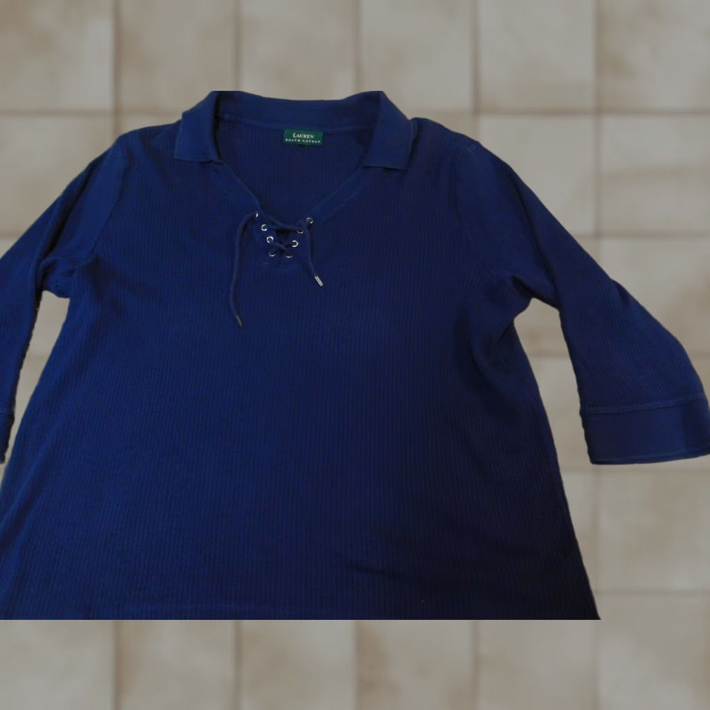 Ralph Lauren Lauren Ralph Lauren Womens Sweater XL blue Pullover Collared Knit Ruffle Nice Condition, Regular, All Seasons Women’s Medium: XL Size XL / US 12-14 / IT 48-50 - 1 Thumbnail