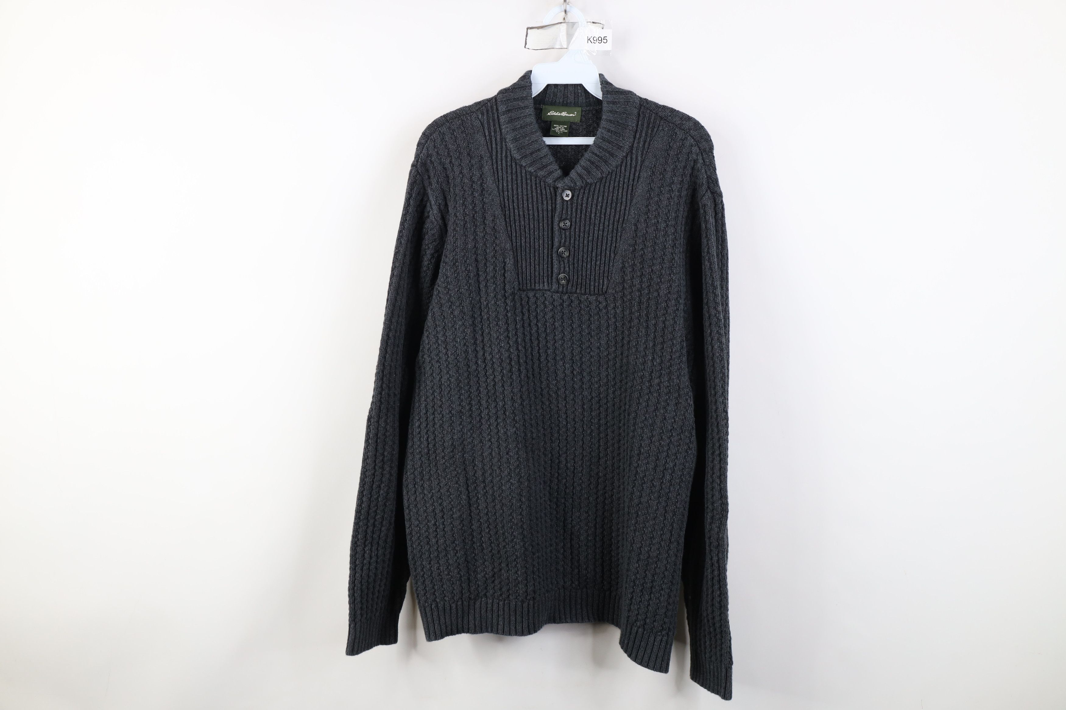 Eddie Bauer Vintage Eddie Bauer Heavy Cotton Ribbed Knit Henley Sweater Size US L / EU 52-54 / 3 - 1 Thumbnail