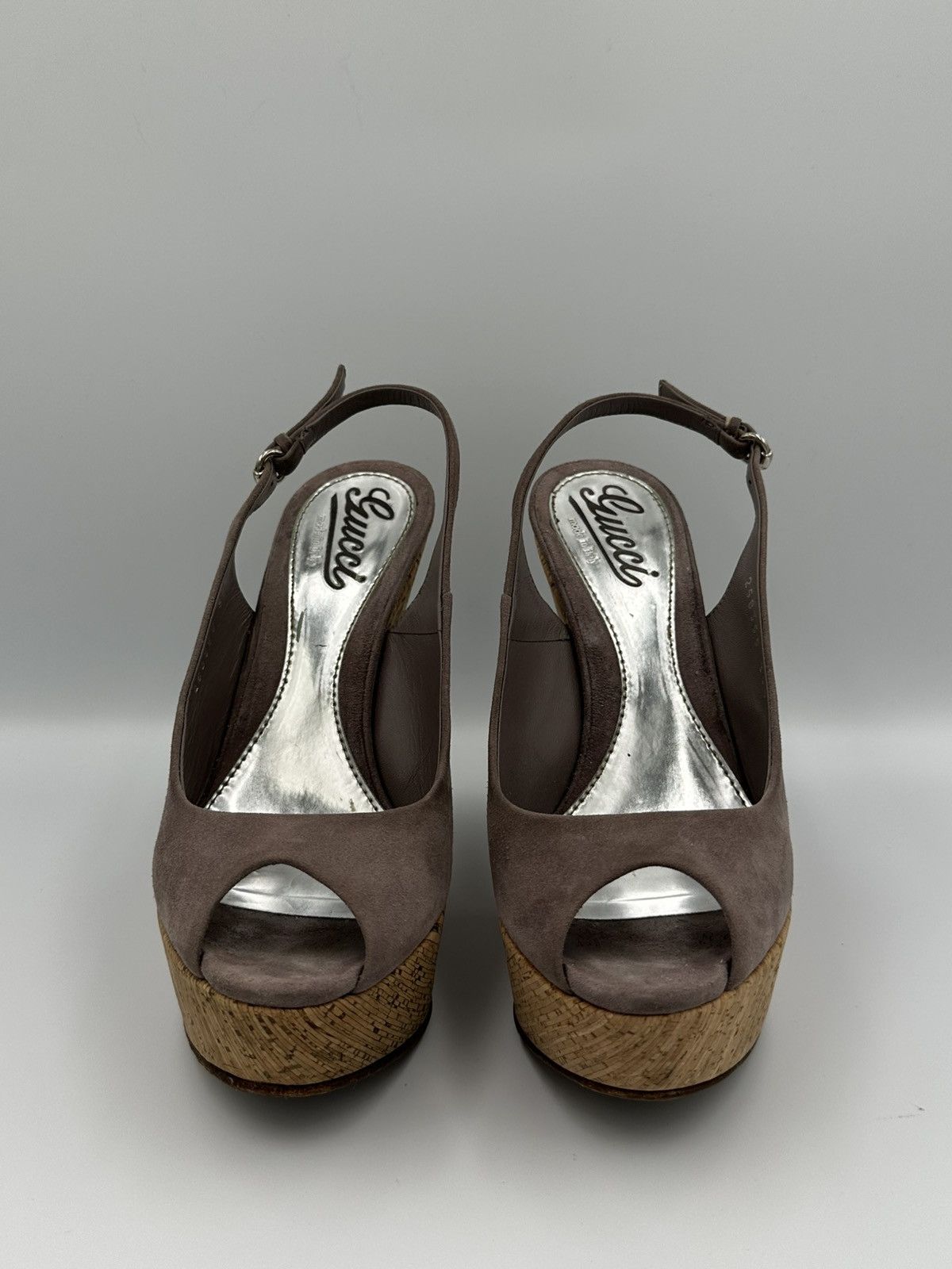 Gucci Gucci suede open toe wedge sandals with box Size US 5.5 / IT 35.5 - 4 Thumbnail