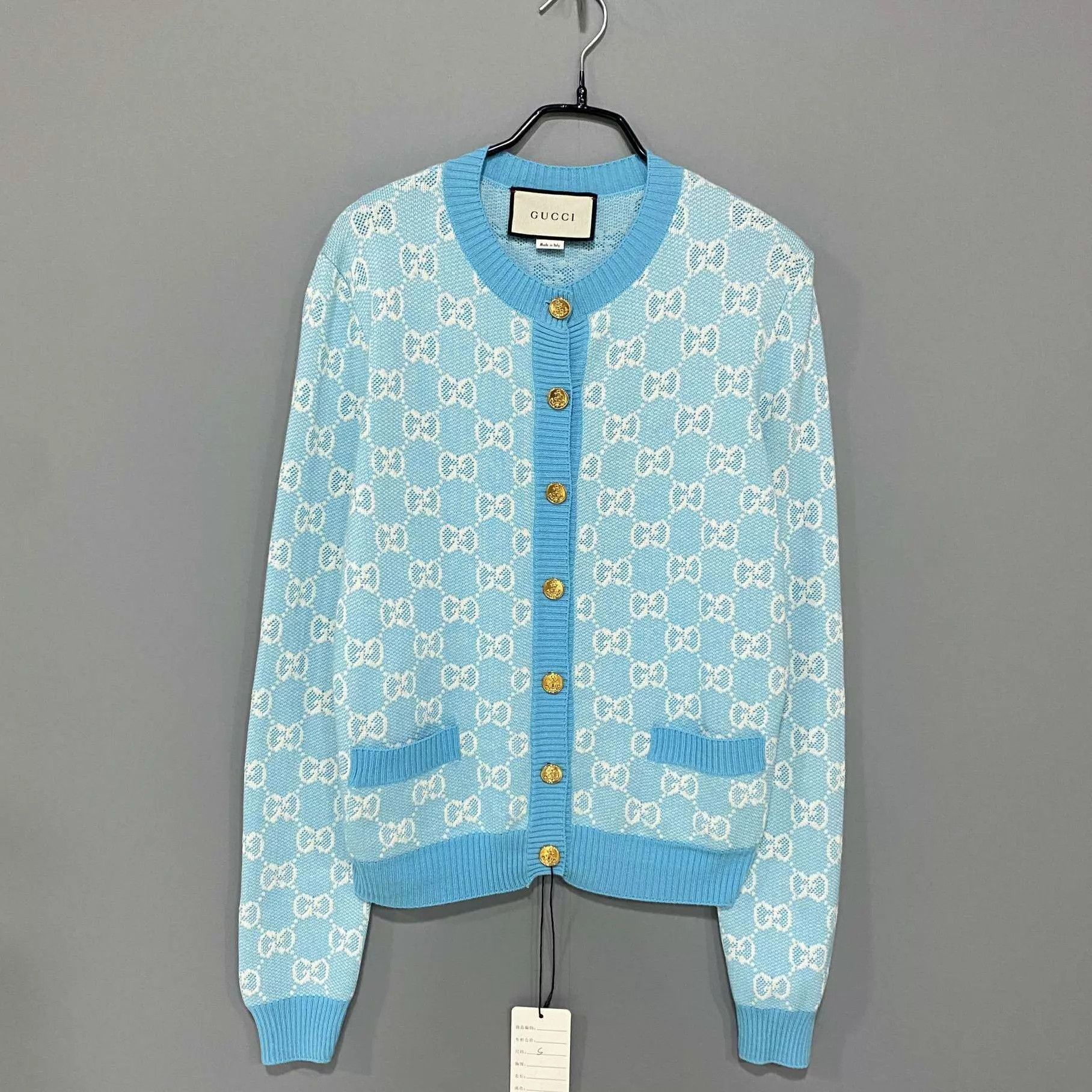 Gucci GUCCI Women's Sky Blue Gold Button Cardigan S Size S / US 4 / IT 40 - 1 Thumbnail