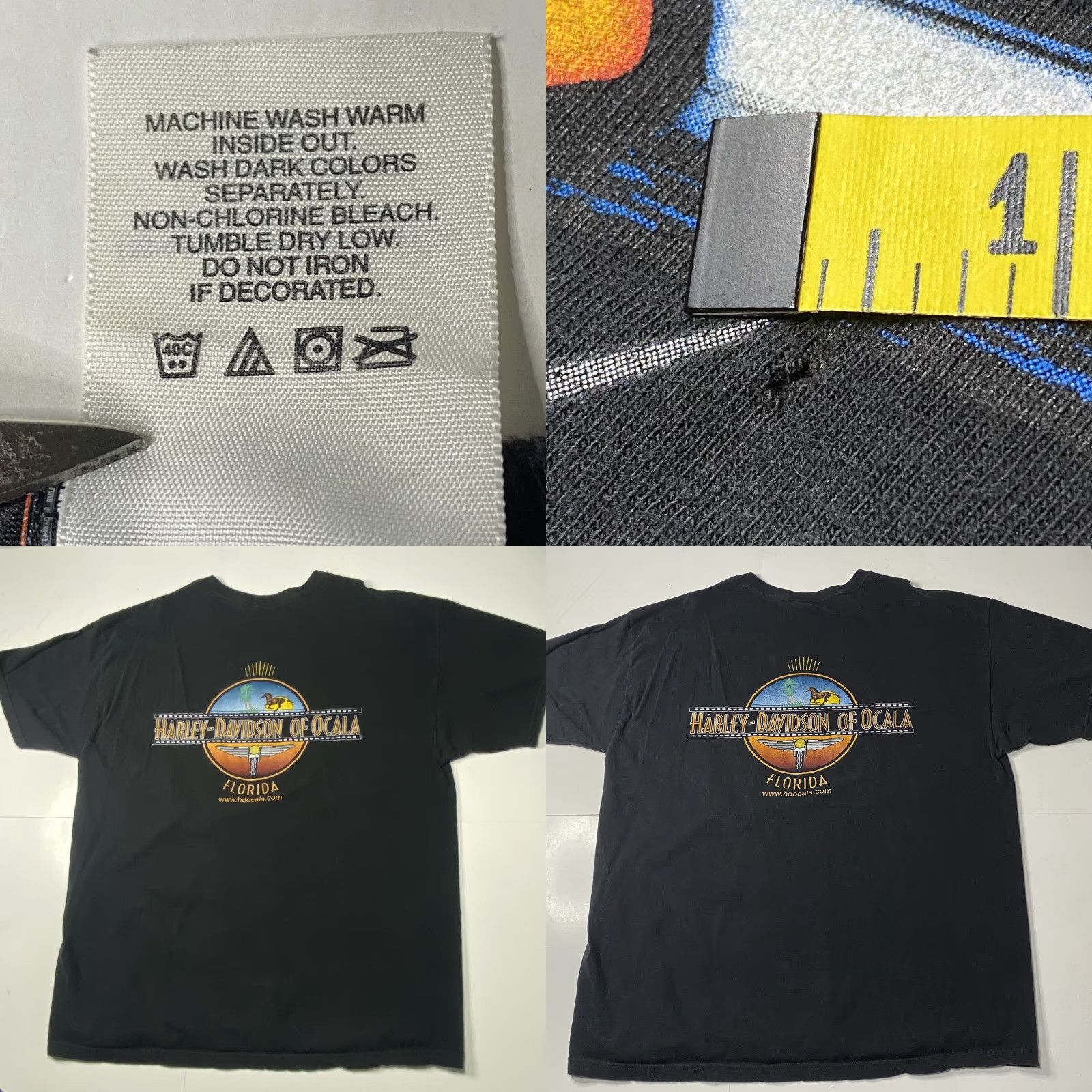 Harley Davidson VINTAGE Harley-Davidson Men's T Shirt 2XL Black Graphic Tee USA Made Ocala Florida RARE 1990s Mens Size US XXL / EU 58 / 5 - 9 Thumbnail
