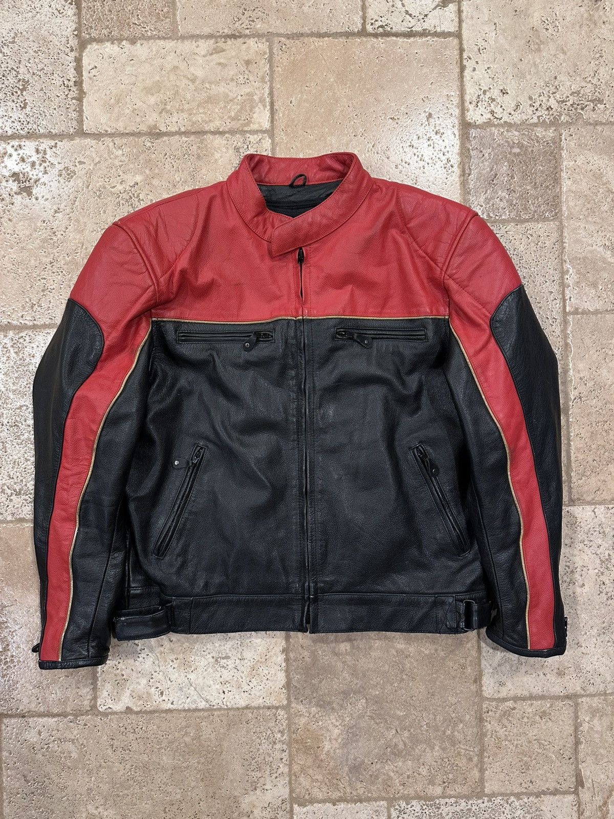 Vintage Xelement Red Black Racer Moto Biker Leather Jacket - Main Image