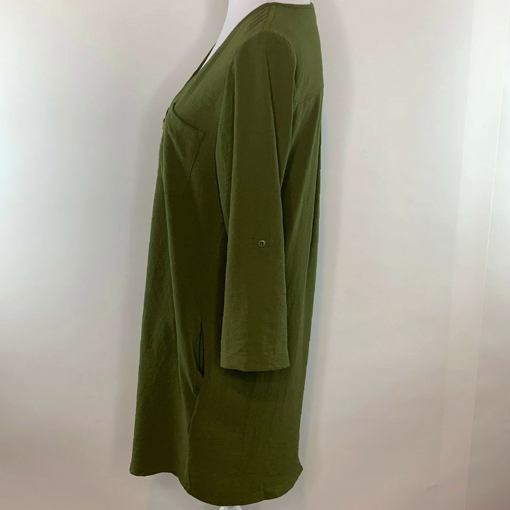 Olive Entro Womens Tunic Top Button-Up 3/4 Sleeve Olive Green S Womens Size S / US 4 / IT 40 - 6 Thumbnail