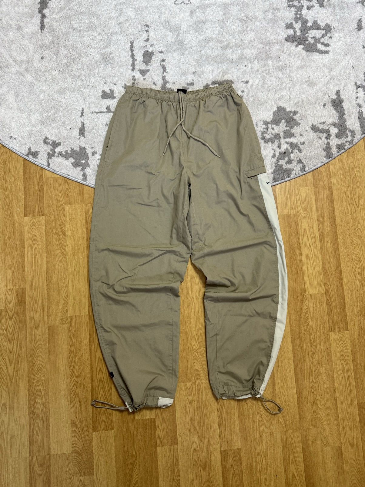Nike × Vintage Y2K 90s Nike Nylon Pants Track Drill beige Cream Swoosh Size US 34 / EU 50 - 2 Thumbnail