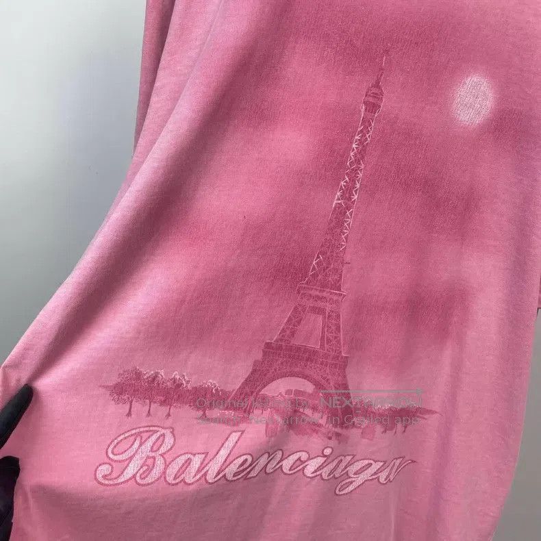 Balenciaga Balenciaga Distressed Pink Eiffel Tower Short Sleeve Size US S / EU 44-46 / 1 - 6 Thumbnail