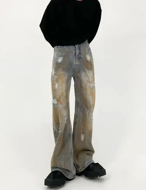 Japanese Brand × Jean Retro distressed loose fitting straight leg hand drawn jeans Size US 30 / EU 46 - 3 Thumbnail