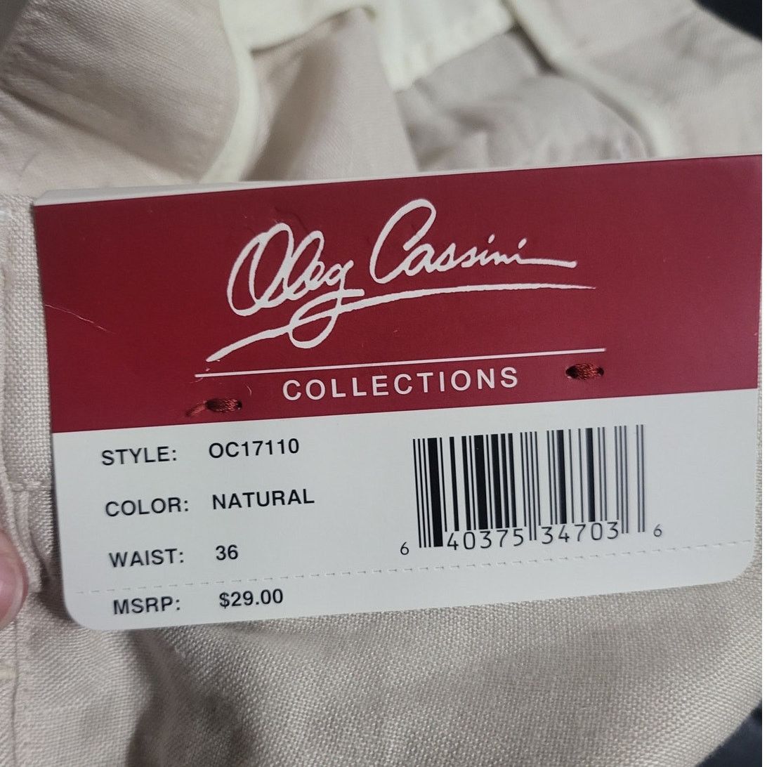 Oleg Cassini Oleg Cassini Men's Tan Pleated Linen Blend Shorts - 36 Size US 36 / EU 52 - 3 Thumbnail