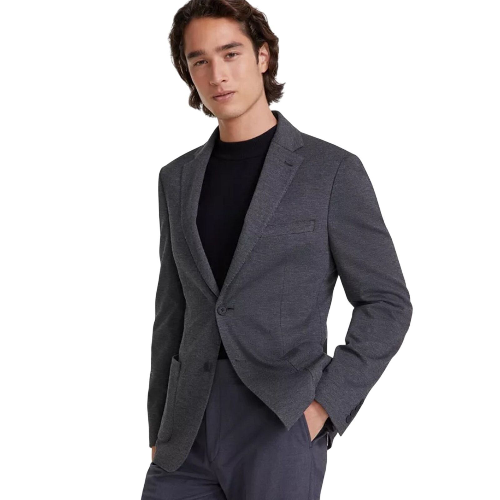 Calvin Klein Men's Grey Solid Knit Slim Sport Coat Size 34S