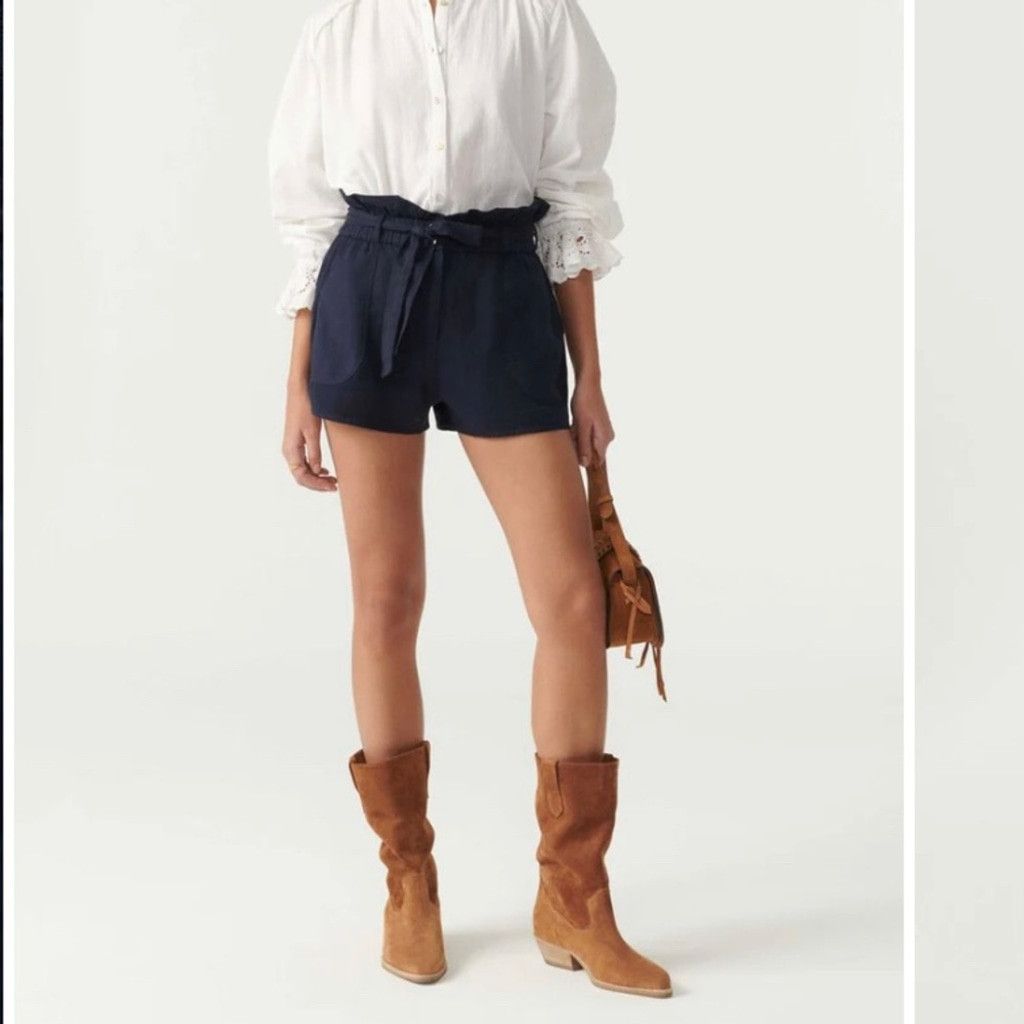 ba&sh BA&SH Mustang Night Blue Navy Paperbag Shorts sz 1 / S Size 24" / US 00 / IT 34 - 4 Thumbnail