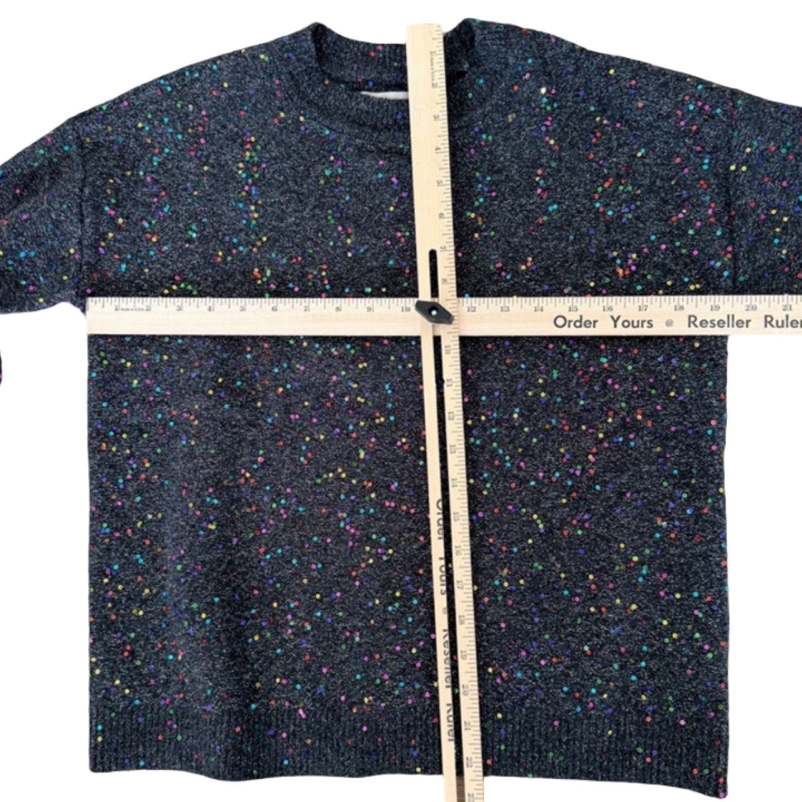 Loft LOFT Dark Gray Rainbow Sequins Knit Crew Neck Sweater size M Size M / US 6-8 / IT 42-44 - 6 Thumbnail