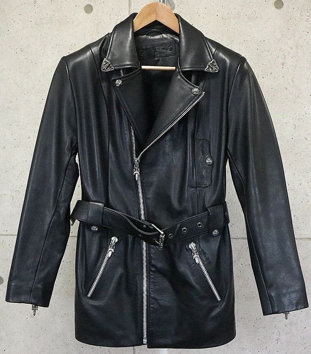 image of Chrome Hearts Leather Belted Riders Coat in Black, Women's (Size Large)