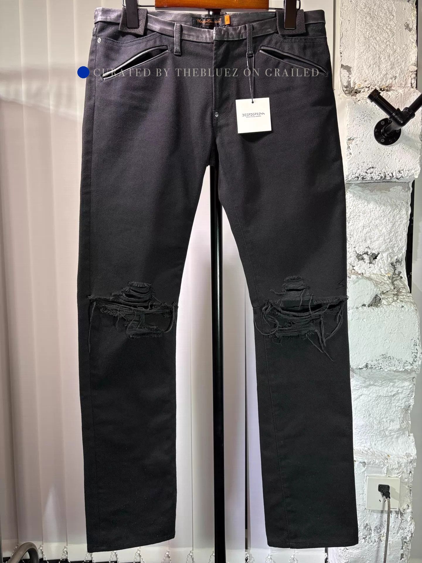 Undercover Destroyed Black Jeans with Leather Patches Size US 32 / EU 48 - 1 Thumbnail