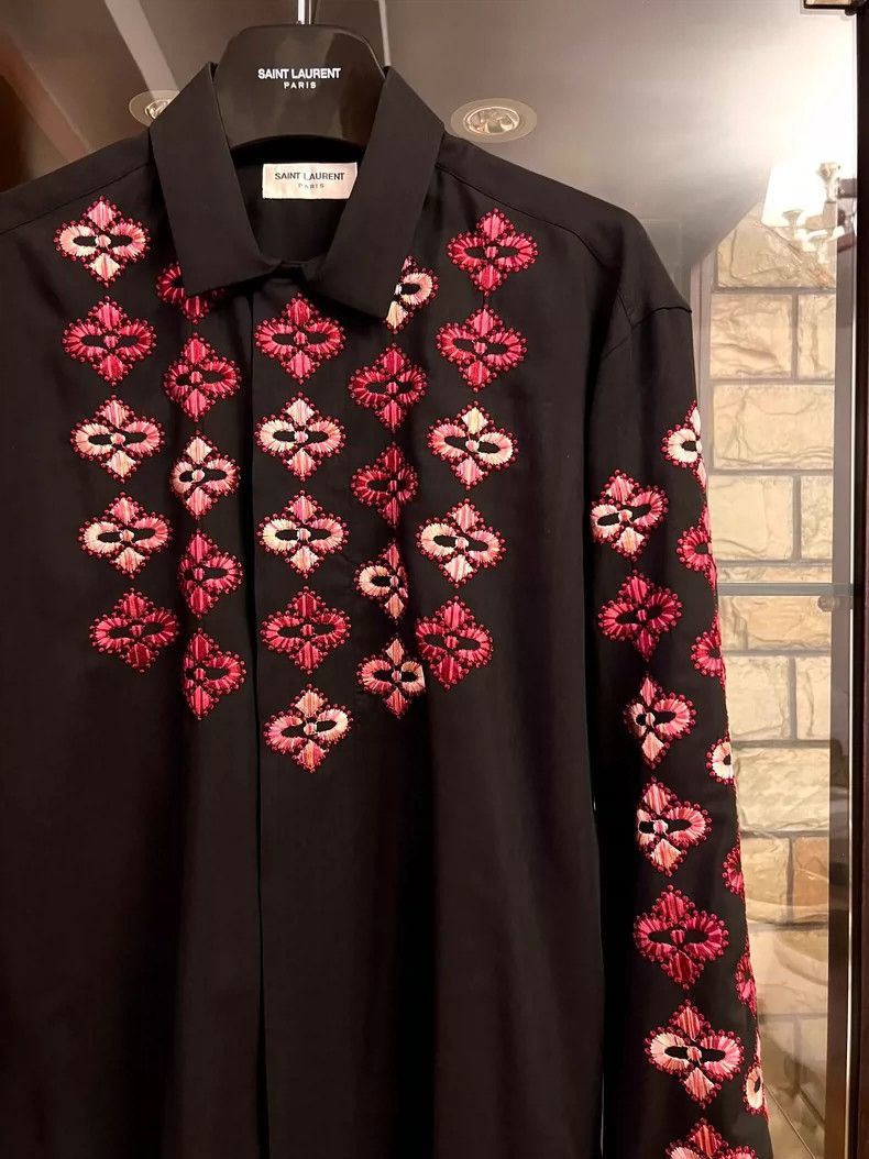 Saint Laurent Paris saint laurent black embroidered long sleeve shirt-2507 Size US S / EU 44-46 / 1 - 1 Thumbnail