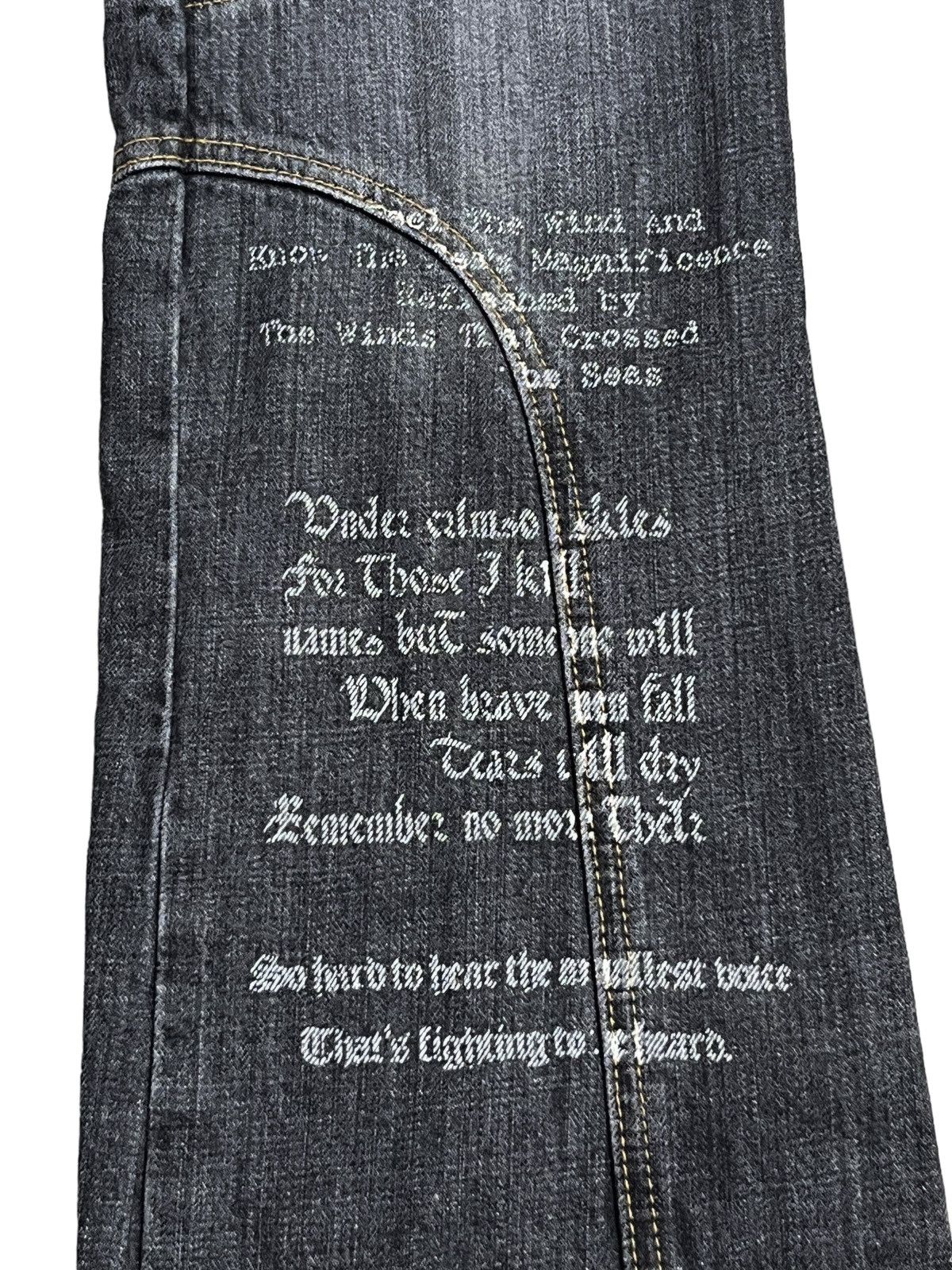 If Six Was Nine 🔥EVOLUTION Retro Punk Poems Multipocket Flare Denim Jeans Size US 31 - 10 Thumbnail