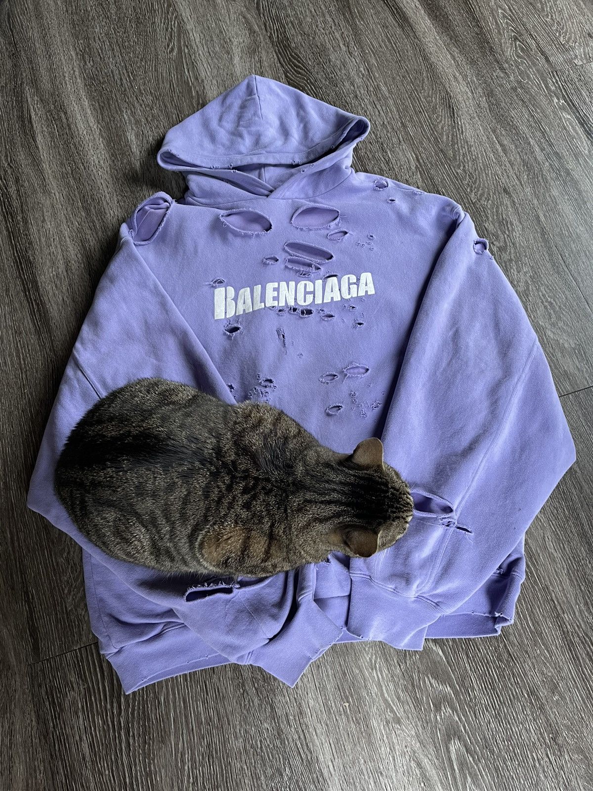Pre-owned Balenciaga Purple Destroyed Hoodie