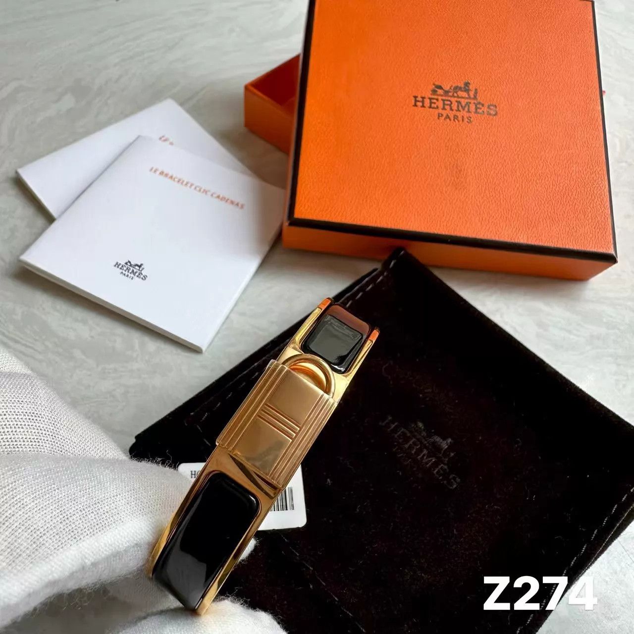 Hermes HERMES Cadenas Black Gold Lock Bracelet Pre-owned Film Box Size ONE SIZE - 3 Thumbnail