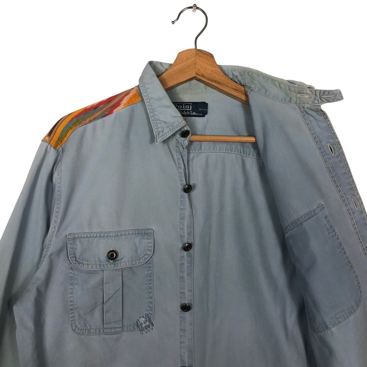 Polo Ralph Lauren 🔥90’s Chambrey Shirt Jacket Navajo Aztec Shoulders Design Size US S / EU 44-46 / 1 - 9 Thumbnail