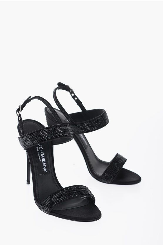 image of Dolce Gabbana Satin Keira Sandals With Rhinestones 11 Cm in Black, Women's (Size 8)