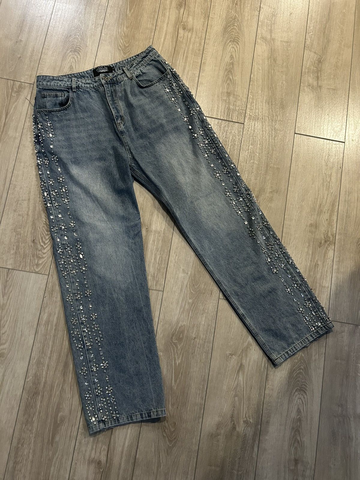 Vale Vale Forever Crystal Denim Jeans Size US 32 / EU 48 - 2 Thumbnail