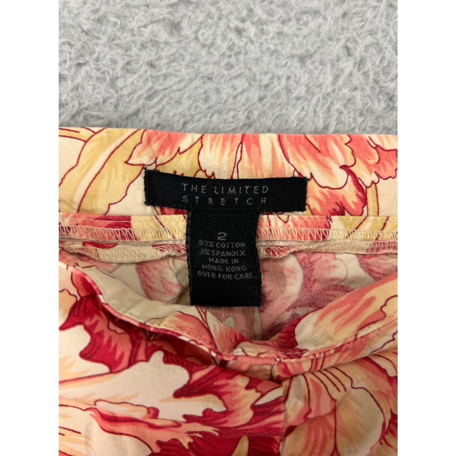 Vintage The Limited Pants Womens 2 Red Beige Floral Ankle Cotton Blend Stretch Pull On Size 26" / US 2 / IT 38 - 3 Thumbnail