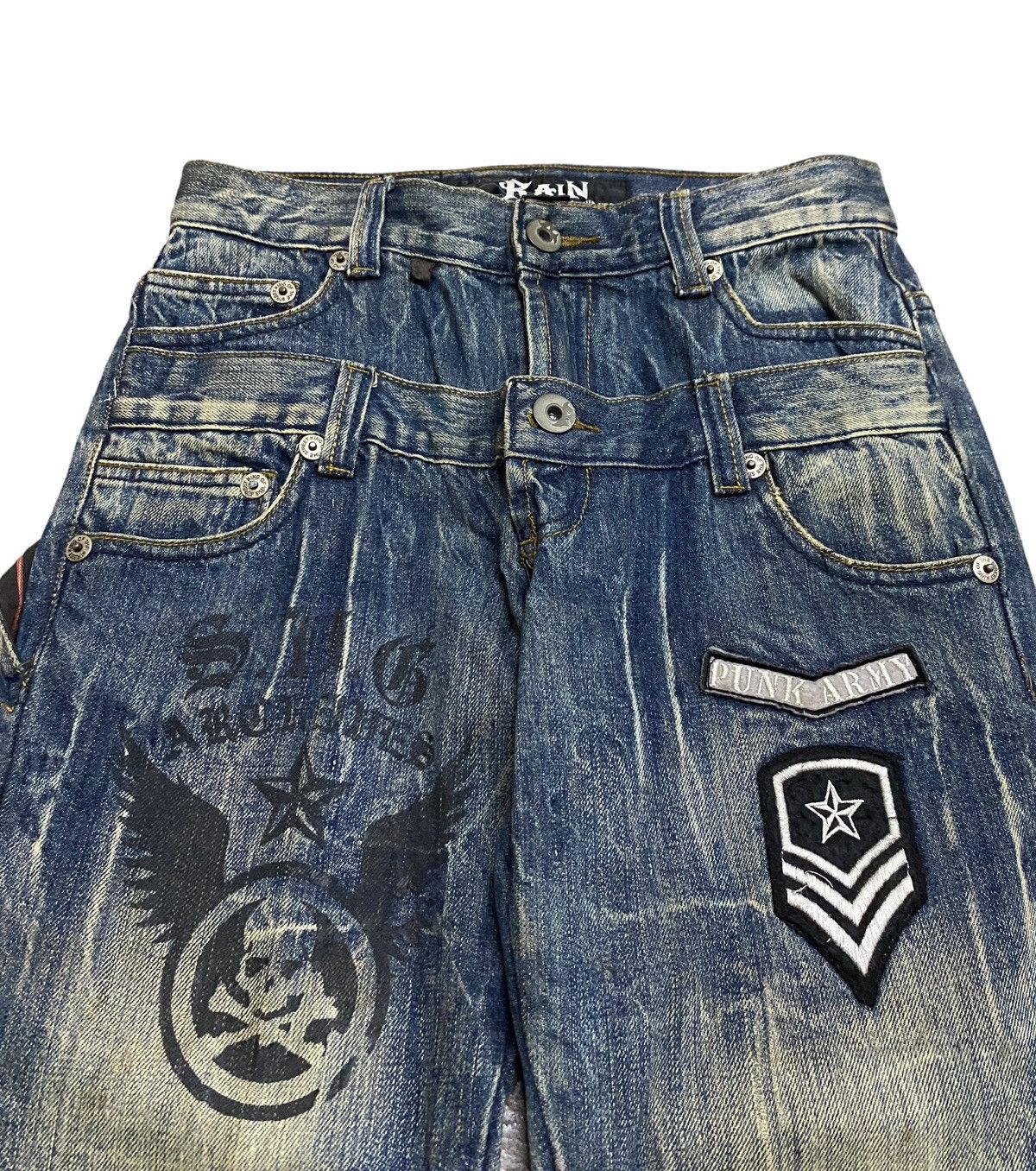 If Six Was Nine Rare Design Vintage Rain Double Waist Flared Jeans 2000s Size US 29 - 3 Thumbnail